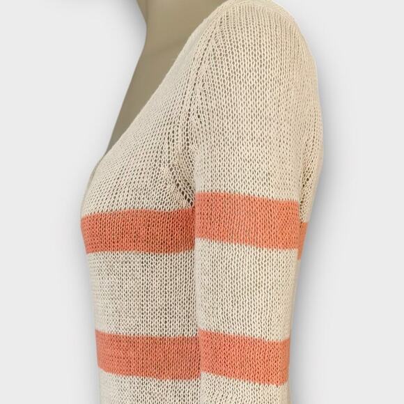 Willow & Clay Linen Blend Fringed Knit Lightweight Sweater Size S Striped Cream - Picture 8 of 14